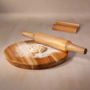 INDIA.CURATED. Teak Wood Chakla Belan With Stand - 2 Sets
