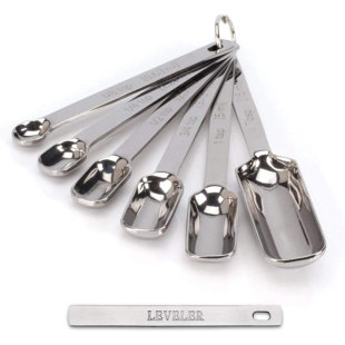 2LB DEPOT 2Lbdepot Measuring Spoons Set Of 7 Includes Bonus Leveler, Premium, Rust Proof, Heavy Duty, Chrome Plated, Stainless Steel Metal, Narrow, Long Handle Design Fits Into Spice Jars