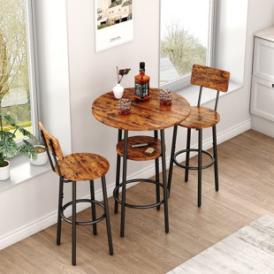 17 STORIES Bistro Table and Chairs Set of 2, 3-Piece Bar Table and Chairs, Small 2-Tier Round Dining Table