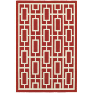 ANDOVER MILLS™ Jacobson Geometric Red/Ivory Indoor / Outdoor Area Rug