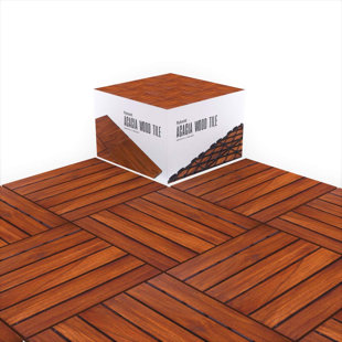 WINBOLD 12" x 12" Solid Wood Interlocking Deck Tile in Brown