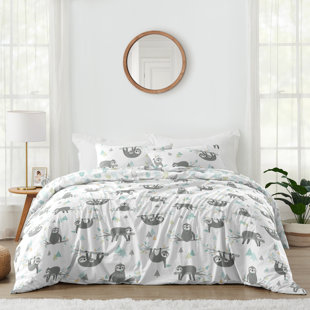 SWEET JOJO DESIGNS Aqua and Grey Sloth Collection Sloth Comforter Set