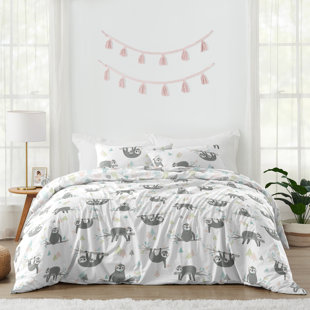 SWEET JOJO DESIGNS Aqua and Grey Sloth Collection Sloth Comforter Set