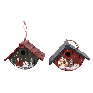 ATTRACTION DESIGN HOME Christmas Gift Holiday 2 Piece Hand Painted Birdhouse Christmas Decoration Set