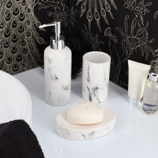 EVIDECO Marble Effect Bathroom Accessory Set 4-Pieces