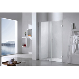 MOSWEET 59'' - 61'' W x 76'' H Pivot Frameless Shower Door with Clear Glass