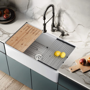 BENSON HOME 33'' L Farmhouse / Apron Single Bowl Fireclay Kitchen Sink