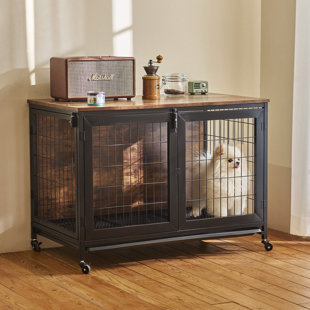 ARCHIE & OSCAR™ Driffield Wood Dog Crate Furniture, Double Doors Portable Dog Kennel