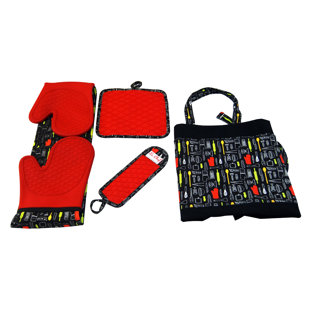 LCM HOME FASHIONS Silicone Print Diamond Apron Set