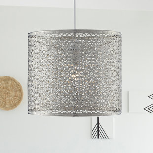WILLA ARLO INTERIORS 22cm H x 25.5cm W Metal Drum Pendant Shade ( Uno ) in Silver