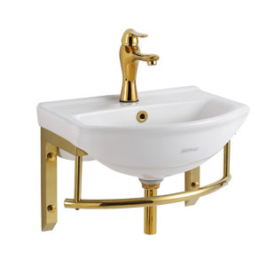 The Renovators Supply Inc. 17.75'' White Porcelain U-Shaped Bathroom Sink with Faucet and Overflow