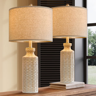 ROSALIND WHEELER 24.75'' Ceramic Table Lamp Set Bedroom Living Room Traditional Rustic Modern Nightstand Lamps (Set of 2)