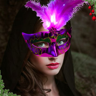 XSIX Women Venetian LED Fiber Mask Masquerade Fancy Dress Party Princess Feather Masks Cosplay Costume Halloween Mask