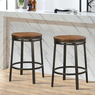 WILLISTON FORGE Solid Wood Swivel 24.2" Counter Stool for Dining Room Bistro (Set of 2)