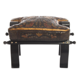 BLOOMSBURY MARKET Higginsport Bird of Paradise Mohena Wood and Leather Stool