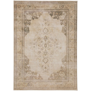 DECOMALL Belida Machine Washable Vintage Area Rug Biscotti/Ivory