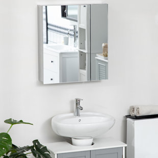 EBERN DESIGNS Elpidio 21.25'' W 23.5'' H Surface Frameless Medicine Cabinet with Mirror and 3 Fixed Shelves