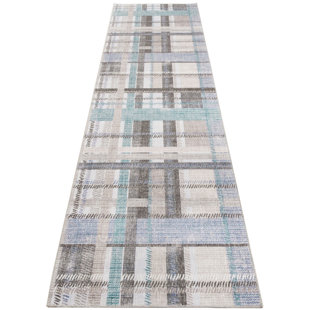 DECOMALL NELE Machine Washable Modern Lattice Area Rug Blue/Gray Multi