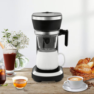 ASLATT Grind And Brew Coffee Maker, 2-In-1 One Cup Coffee Maker Pods Compact & Ground Coffee, Capacity 12-15.21 Oz Steam Pressure Technology Coffee Maker (Black Mug)