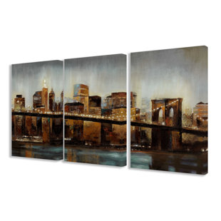 STUPELL INDUSTRIES Lights On Bridge On Canvas 3 Pieces by Sunny Print
