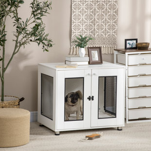 Tucker Murphy Pet™ Pet Crate End Table With Water-Resistant Cushion, Double-Door Dog Crate Furniture For Medium Dogs, Wooden Wire Pet Kennels For Indoor Use