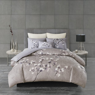 N Natori Sakura Blossom 3 Piece Cotton Sateen Printed Comforter Set