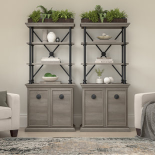 WILLISTON FORGE Jennalise 69'' H x 32'' W Metal Etagere Bookcase (Set of 2)