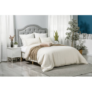 MEADOWPARK LC-Double Stitching Linen Blend Reversible 3 Piece Duvet Cover Set