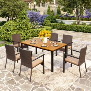 ALPHAMARTS Rectangular 6 - Person Outdoor Dining Set with Cushions