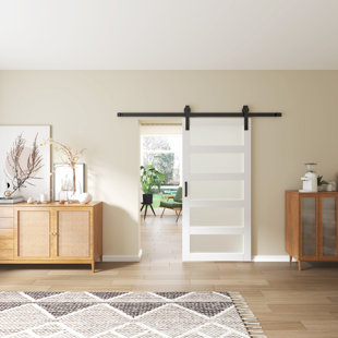 HOME WORTHY 84'' Solid + Manufactured Wood Glass Painted with Installation Hardware Kit Barn Door