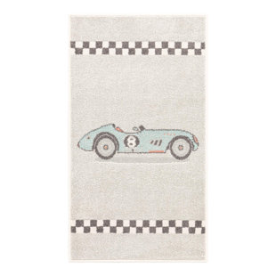 UNIQUE LOOM Whimsy Race Car Gray/Blue Kid Rug