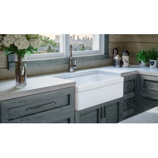 FOSSIL BLU 30" SOLID White Fireclay Farmhouse Sink, Belted Apron