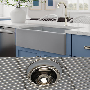FOSSIL BLU Luxury 33" L x 20" W Dual Mount Kitchen Sink with Basket Strainer