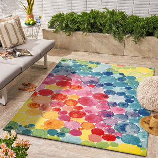 DECOMALL SUNSHINE Multicolored Bubbles Design Performance Outdoor Rugs Green/Multi Pink/Yellow