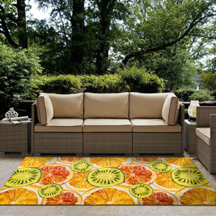 DECOMALL SUNSHINE Fruits Colorful Outdoor Rug Green Orange Multi