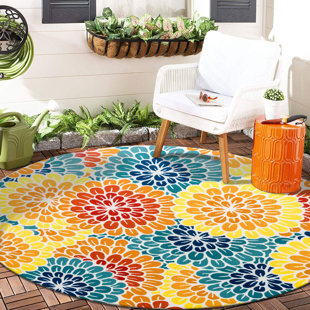 DECOMALL SUNSHINE Floral Outdoor Area Rug Yellow/Red/Blue