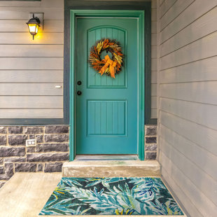 DECOMALL Sunshine Outdoor Plant Floral Area Rug Green/Blue/Yellow