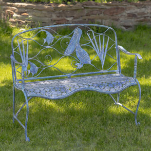 ZAER LTD INTERNATIONAL Iron Garden Bench with Pelican and Angelfish