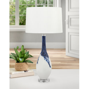 MEDALLION LIGHTING Brescia 34 in. Blue & White Glass Table Lamp (Set of 2)