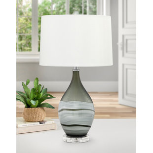 MEDALLION LIGHTING Carrera 28 in. Grey and White Swirl Glass Table Lamp (Set of 2)