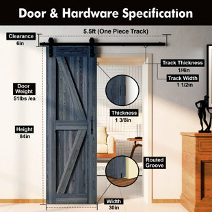 HOMACER Paneled Wood 5 - in - 1 Design Painted 84 in Barn Door with Installation Hardware Kit