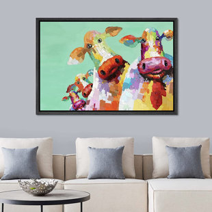 IDEA4WALL Abstract Fantasy Farm Cow Framed On Canvas Print