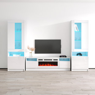 MEBLE FURNITURE Duke Entertainment Center for TVs up to 75" with Electric Fireplace Included