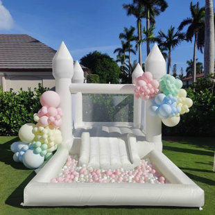 CONNSANN 13' X 8' White Bounce House With Slide & Ball Pit & Air Blower