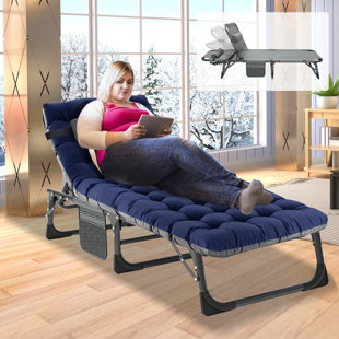 JTANGL High Bearing Capacity Striped 3 Fold Bed 5 Levels Adjustment Camping Cot with Pearl Cotton