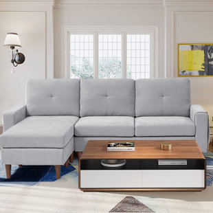 SCHNAPPI 80" Wide Chenille Reversible Modular Sofa & Chaise with Ottoman