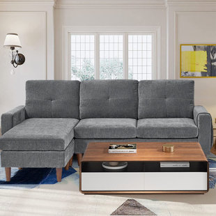 SCHNAPPI 80" Wide Chenille Reversible Modular Sofa & Chaise with Ottoman