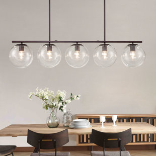 EVERLY QUINN Catonya 5 - Light Kitchen Island Globe Bubble Glass Linear Pendant
