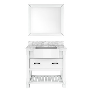 CASAINC 36'' Single Bathroom Vanity with Quartz Top with Mirror