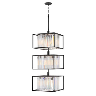HINKLEY Giada Three-Light Multi-Tier Vertical Chandelier w/ Three Crystal Prism Drums